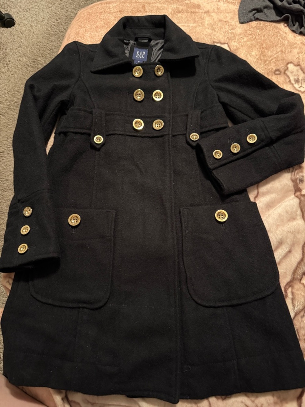 🖤GAP KIDS 2008 HOLIDAY BLACK LONG PEACOAT GIRLS SIZE M 6-7-8🖤